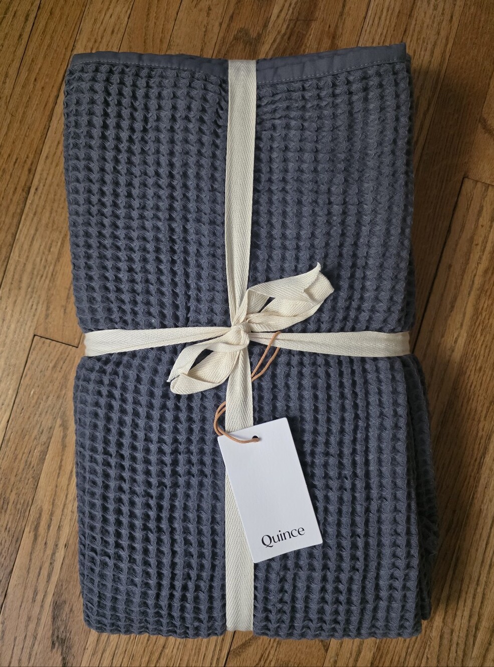Quince Waffle Weave Blue Bed Throw - Color Mineral